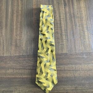 Vintage Superbra Men's NeckTie Yellow Grey Swirl Dacron Designer‎ Retro Casual